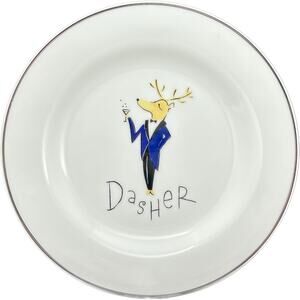 Pottery Barn DASHER REINDEER Dessert Salad‎ Plate 8.5" Retired